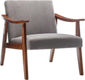 Accent Chair with Velvet Upholstery and Solid Wood Frame Classic Mid-Century Modern Living Room Furniture for Extra Seating Grey