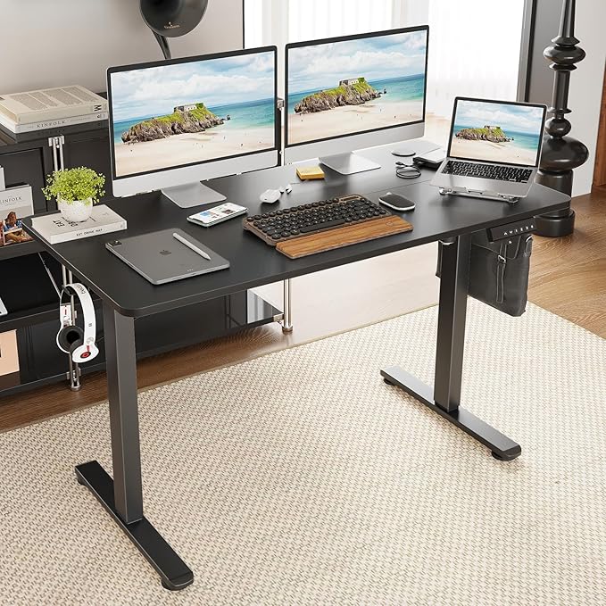 Electric Standing Desk 48 x 24 Inches Height Adjustable Sit Stand Up Desk Home Office Computer Desk Ergonomic Rising Computer Table for Work Home Office (Black)