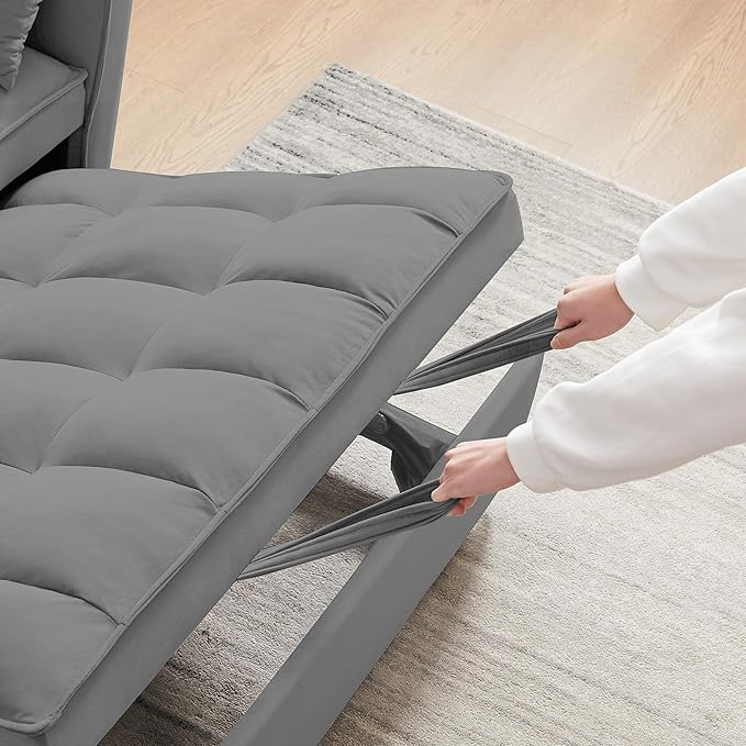 Sleeper Sofa Bed55 Inch Convertible 3-in-1 Pull Out Bed with Side Pockets Velvet Fabric Loveseat Sleeper Sofa with Adjustable Backrest for Living RoomBedroomApartment and Small Space(Grey)