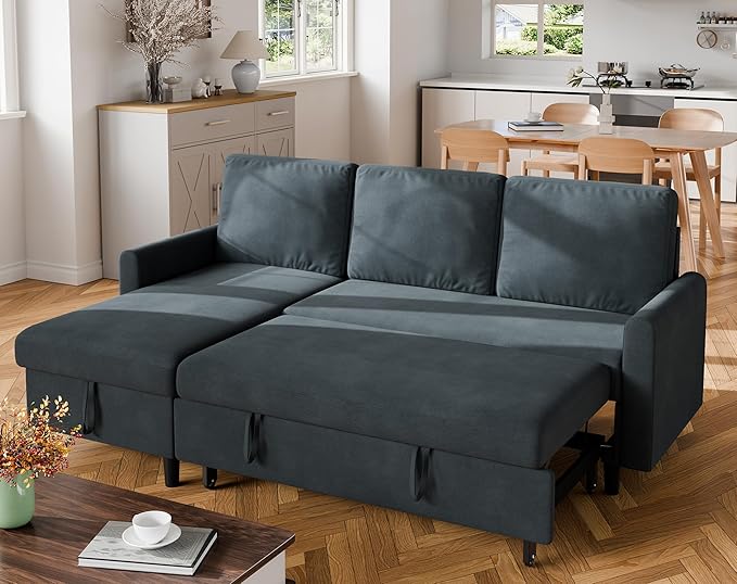 Walsunny Sectional Sofa Couch Bed L Shaped Sleeper Sofa Bed Pull Out Bed with Storage Reversible Sectional Couches for Living Room Apartment Office(Dark Gray)