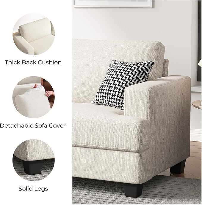 84 Inch Sofa with Extra Deep Seats Oversize Linen Fabric 2 Seater Sofa for Living RoomModern Couch and Loveseat Comfy Armrests and Seats and Backrests Easy Installation Ivory