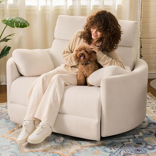 FLEXISPOT Mochi Oversized 54 Power Recliner Chair for Big and Tall Adults Chenille Fabric Electric Recliner with USB &amp Type-C Ports Wide Single Sofa with Pillows for Living Room &amp Bedroom