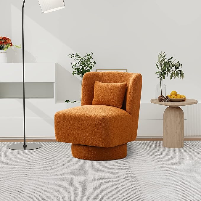 23.6 W Swivel Accent Chair and Comfy Accent Sofa Chair for Living Room 360 Degree Club Chair Leisure Chair for Bedroom Living Room Lounge Hotel Office (Caramel Boucle)