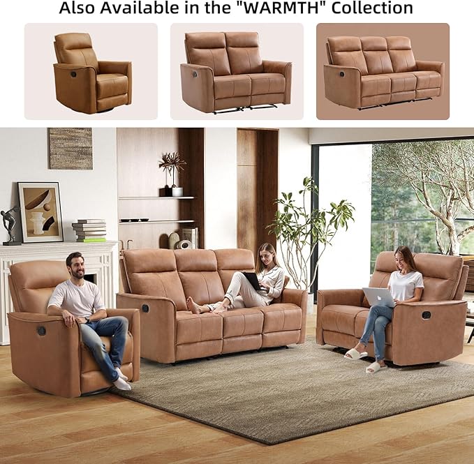 CANMOV Manual Loveseat Recliner Sofa Wall-Hugger 3 Seat Reclining Love Seat Couches Leathaire Reclining Sofa Set 3-Seater Recliner Chair for Living Room Office Apartment Brown
