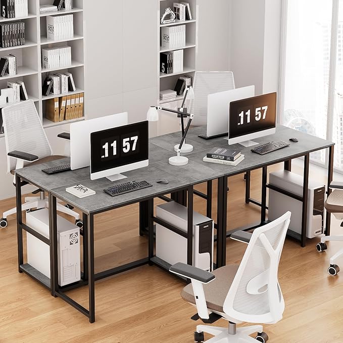 SINPAID Computer Desk 40 inches with 2-Tier Shelves Sturdy Grey Desks with Large Storage Space Modern Gaming Desk Study Writing Laptop Table Gray