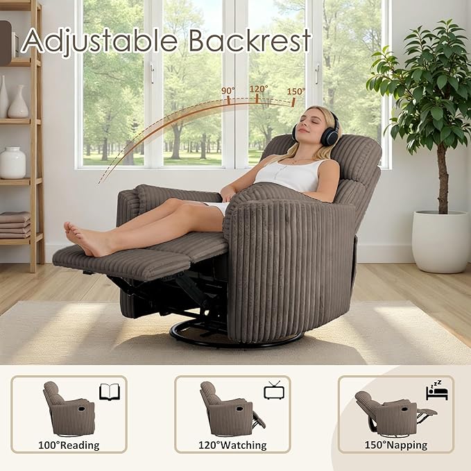 Nursery Rocking Chairs Comfy High Back 360 Swivel Rocker Recliner with 2 Pillows Glider Recliner Nursery Chair for Adults Small Spaces Nursing Bedroom Living Room Brown