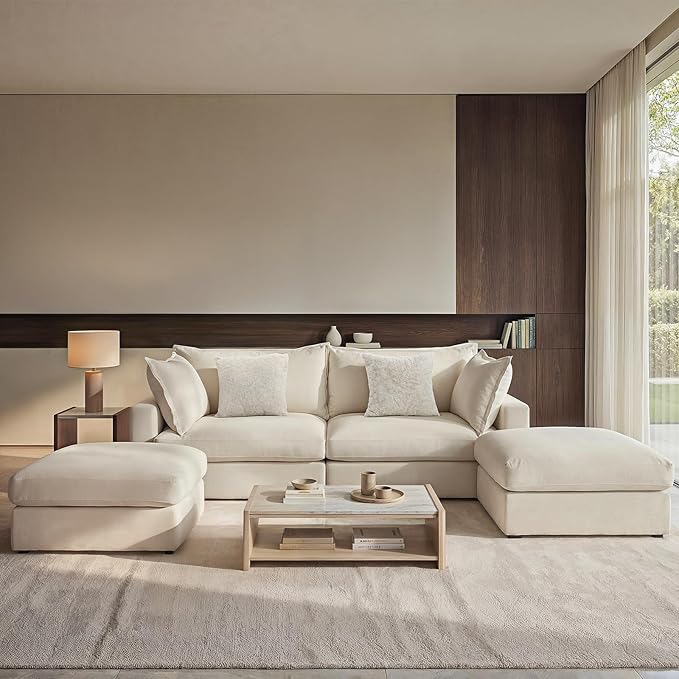 83 Down Filled Sectional Couch Loveseat Modular Sectional Sofa with 2 Storage Ottoman 2-Seat Chenille Deep Seat Sofa with Pillows for Living Room Bedroom Flexible Combination Beige