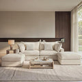 83 Down Filled Sectional Couch Loveseat Modular Sectional Sofa with 2 Storage Ottoman 2-Seat Chenille Deep Seat Sofa with Pillows for Living Room Bedroom Flexible Combination Beige