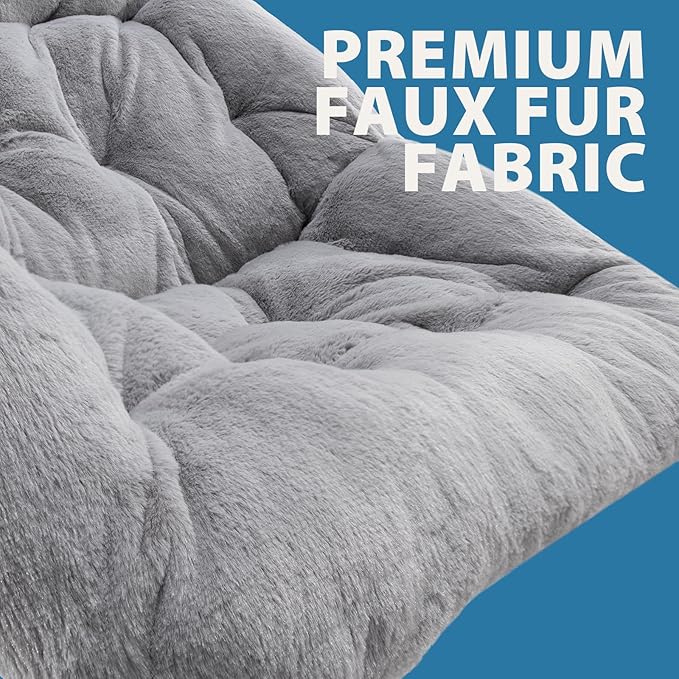 Oakham Comfy Chair for Adults Soft Faux Fur Folding Lounge for Bedroom Living Room Dorm Rooms Flexible Reading Chair for Teens Kids X-Large Foldable (Faux Fur-Grey)