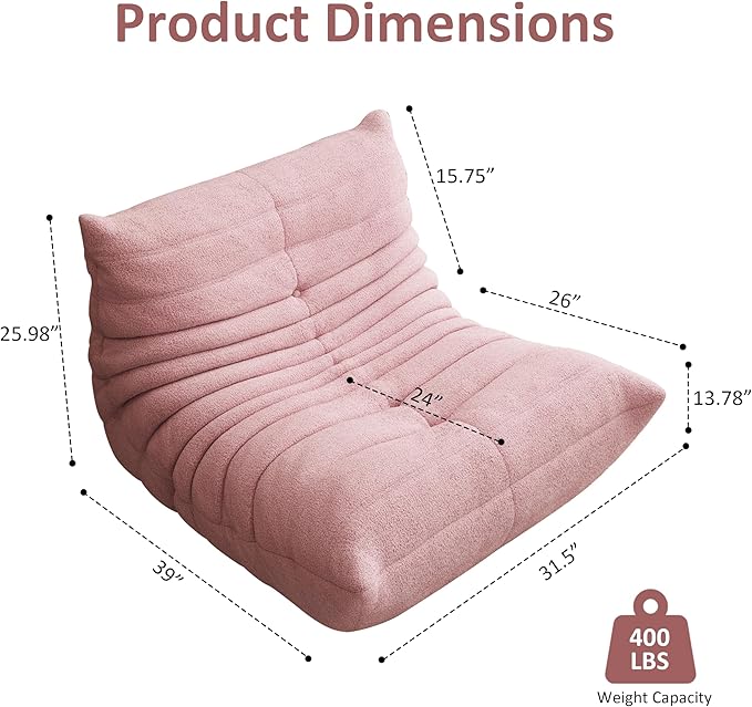 Bean Bag Chairs for Adults Floor Gaming Bean Bag Chair Memory Foam BeanBag Chair Bean Bag Sofa with Filler Faux Fur Fireside Beanbags Lazy Sofa for HomeApartment or Gaming Venue (Pink Single)