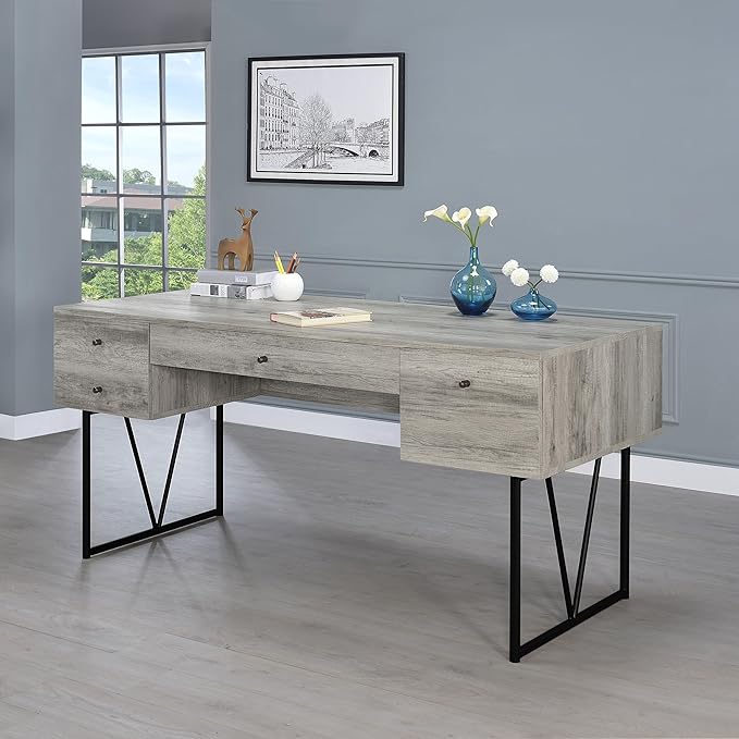 Coaster Home Furnishings Analiese Rustic 63-Inch 4-Drawer Home Office Computer Writing Desk Study Table with Storage Engineered Eco-Friendly Wood Look Laminate Sturdy Steel Grey Driftwood 801999