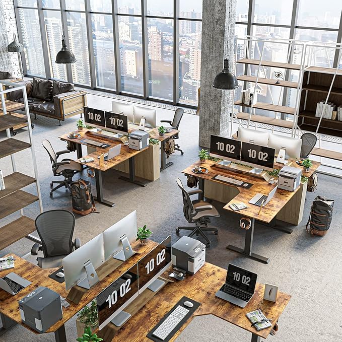 BANTI Triple Motors L-Shaped Electric Standing Desk 63 Inches Adjustable Height Stand Up Desk Sit Stand Home Office Desk with Rustic Brown Top/Black Frame