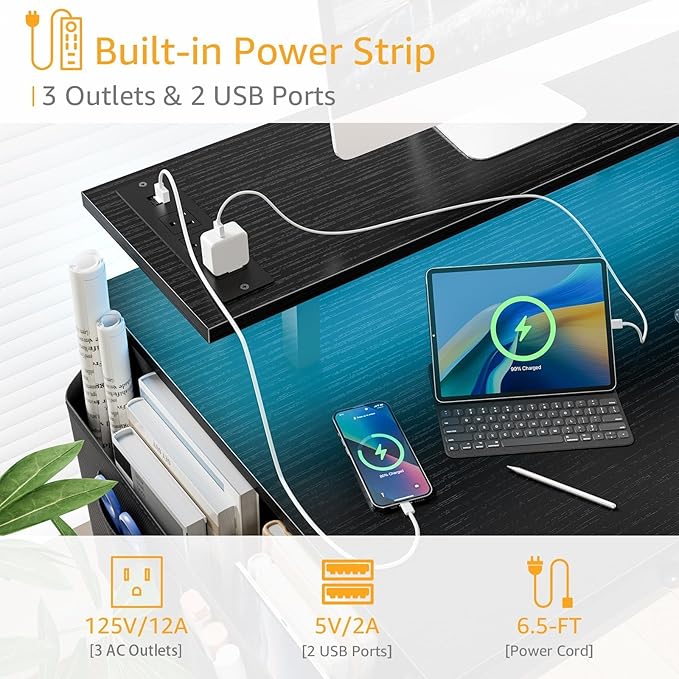 DLisiting Black Gaming Desk with Shelves and Drawers - 39 Inch Small Gaming Desk with Storage Shelves for Boys Teens Bedroom Black Computer Desks with Drawers Monitor Stand Power Outlet