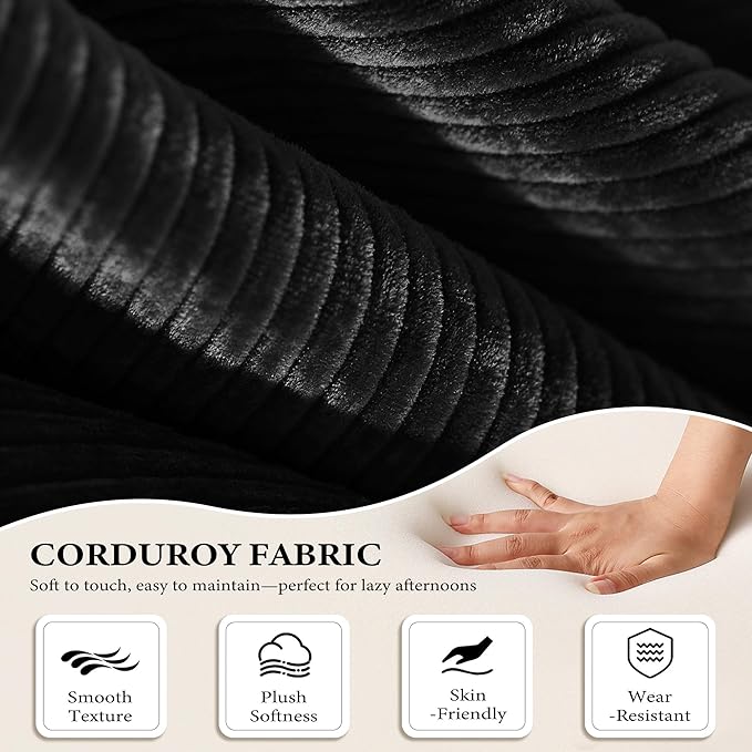Boneless Couch Futon Sofa Bed Sectional Couches for Living RoomCloud Couch with Sleeper SofaSofas for Living Room Oversized Corduroy Upholstered (Black 81 Inches (with Iron Frame))
