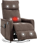 Swivel Rocker Recliner Chair 360° Swivel Recliner with Heat and Massage Rocker Recliner Easy to Clean Nursery Glider Recliner Chair with Side Pockets for Living Room Brown
