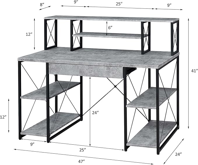 All-Purpose Gray Writing Desk - Compact Computer Desk for Home Office