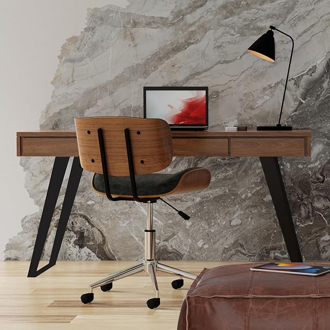 SIMPLIHOME Lowry Desk - 54 Inch Wide Solid Walnut Veneer and Metal Writing Desk Modern Industrial Home Office Computer Table for Workspace with 2 Drawers and Flip-Down Keyboard Tray