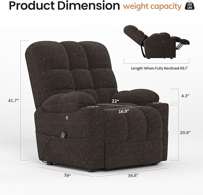 COLAMY Dual Motors Power Lift Recliner Chair Set of 2Massage and Heat for Elderly People Independent Adjustable Backrest Headrest Extended FootrestUSB Charging Ports and Cup Holders Coffee