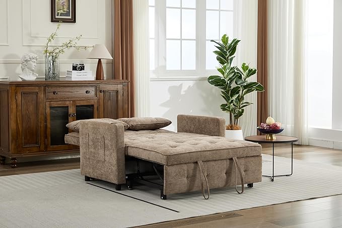 KEIKI 46 Sleeper Sofa Bed 3-in-1 Convertible Sofa Chair with Pullout Bed Loveseat with Adjustable Backrest and Side Pocket for Living Room Dorm Apartment Came