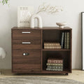 Drawer Wood File Cabinet with Coded Lock Mobile Lateral Filing Cabinet Printer Stand with Open Storage Shelves for Home Office Modern Popular Wood Grain