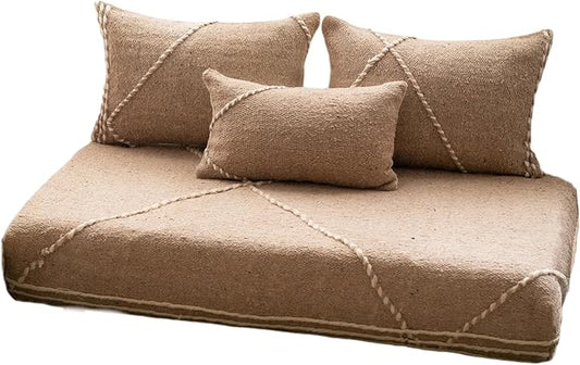 arabicsofa Moroccan Style Colorful Floor Couches – Handmade Modular Floor Cushions (Beige 16 7 ft Floor Sofa)
