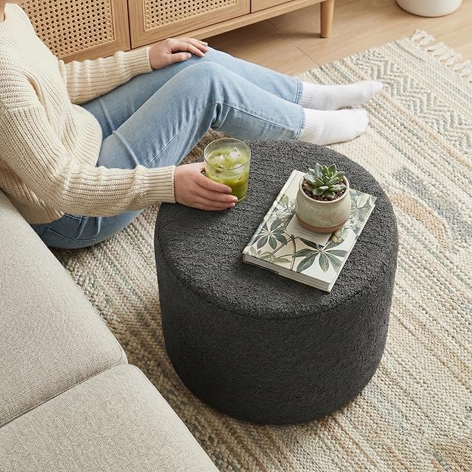 Round Ottoman for Swivel Accent Chair Barrel Chair with Modern Foot Rest for Bedroom Soft Bean Bag Foot Stools Ottoman for Living RoomOffice (Grey)