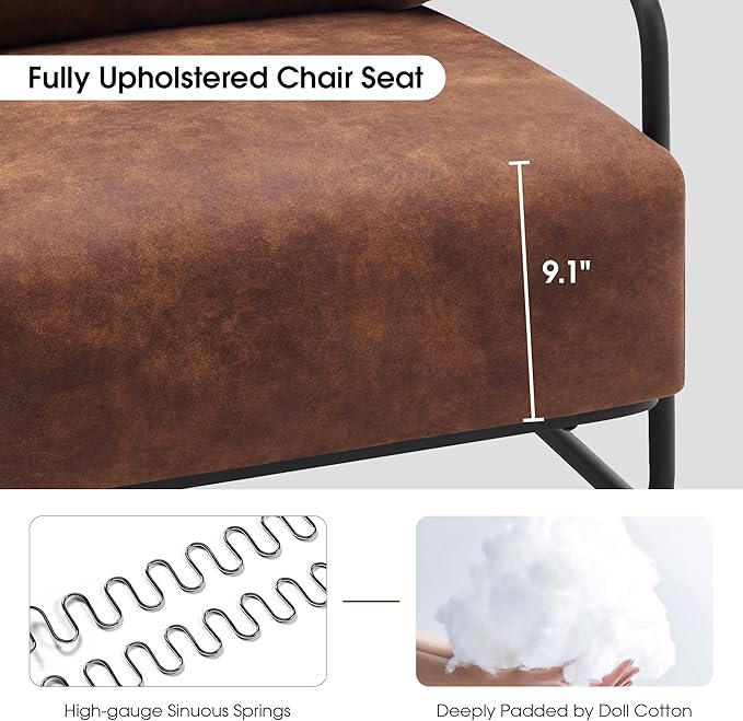 MCombo Modern Accent Chairs Upholstered Reading Chair Wooden Armrests Guest Chair for Living Room Bedroom Office HQ102 (2 Saddle)
