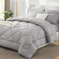 CozyLux Queen Comforter Set French Grey - Bed in a Bag Queen Size 7 Pieces Luxury Soft Bed Set for All Seasons Bedding Set with Down Alternative Comforter Sheets Pillowcases &amp Shams