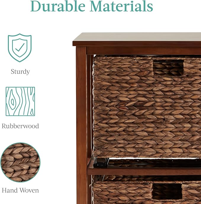 Best Choice Products Vertical Rolling File Cabinet Multipurpose Portable Water Hyacinth Basket Organizer for Home Office Workspace w/Rubberwood Frame Metal Sliders Locking Caster Wheels - Mocha
