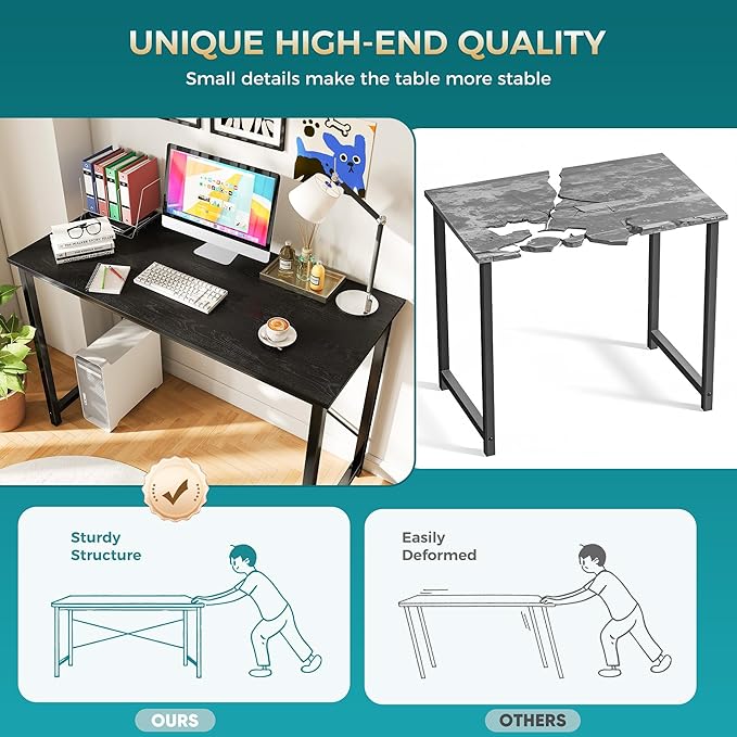 OLIXIS 44 Inch Computer Office Desk for Small Spaces Writing Gaming Work Desk Modern Study Table with Metal Frame Home Bedroom Black