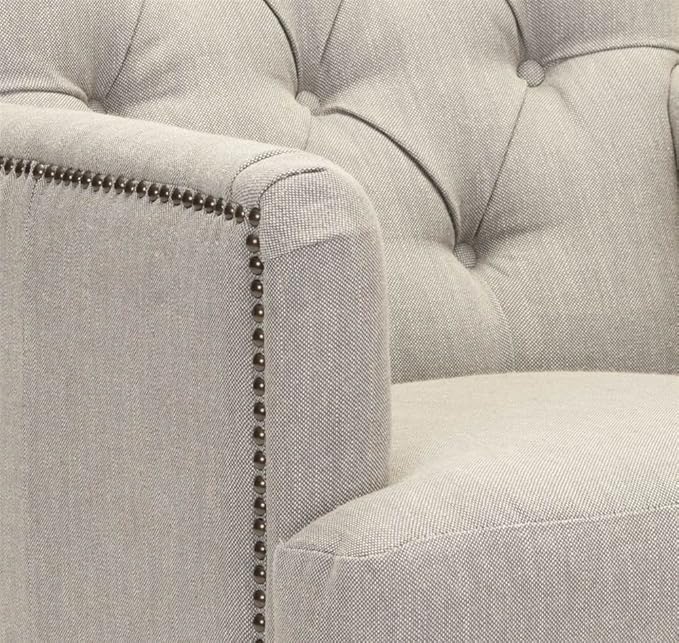Safavieh Hudson Collection Mario Light Grey and Brass Nailheads Club Chair