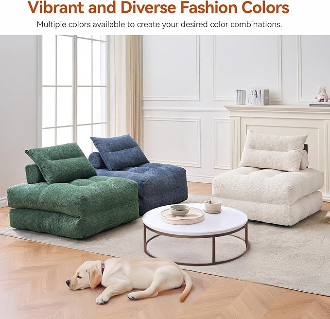 Folding Sofa Bed Fold Out Chair Bed with Pillow Convertible Sleeper Chair for Living Room/Small Spaces Foldable Lazy Sofa Bed Floor Chair Comfy Teddy Velvet Couch Bed Light Blue