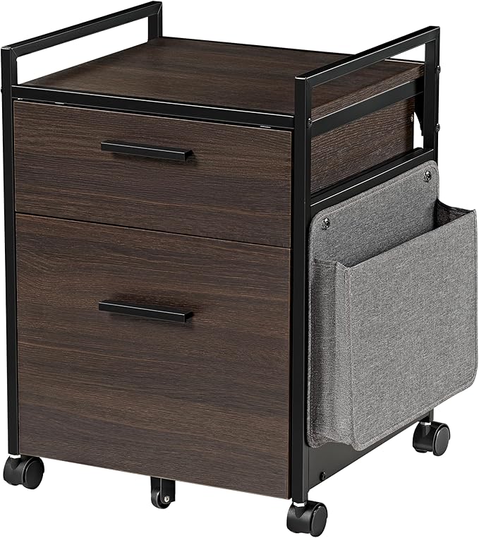 EUREKA ERGONOMIC 2-Drawer Mobile File Cabinet with Wheels Solid Wood Rolling Storage Cabinet for Home Office Space-Saving Under Desk Organization with Printer Stand Black