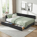 Queen Corner Bed Frame with Storage Drawers Modern Velvet Upholstered Sofa Day Bed Frame with Wood Slats for Living Room Bedroom Guest Room No Box Spring Needed Black