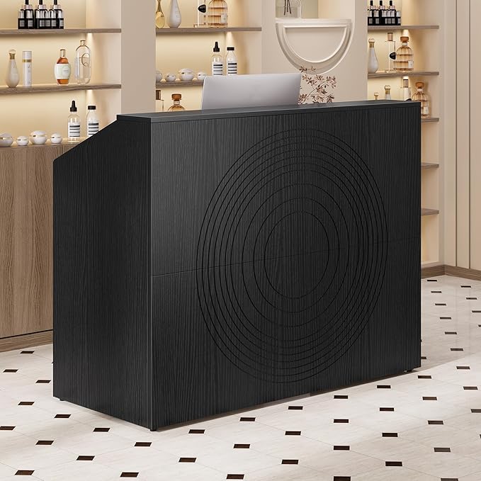 LITTLE TREE 47-Inch Reception Desk with Counter Black Front Desk Reception Room Table Retail Counter for Checkout Modern Welcome Desk for Lobby Office Beauty Salon
