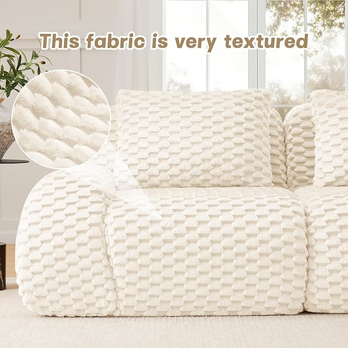 146 Modern U-Shaped Modular Sectional Sofa for Living Room White Flannelette Fabric Boneless SofaOversized 4-Seater Couch with Movable OttomanBuckle ConnectionAnti-slip DesignNo Assembly