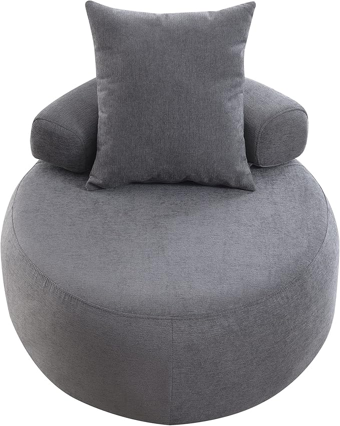 Generic 32 Solid Wood Lounge Chair with Pillow Easy to Move Modern Chenille Reading Chair High Stretch Round Sofa for Bedroom Living Room Lounge Hotel 3 Colors Light Gray