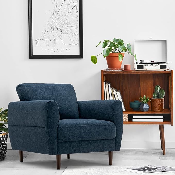 Giantex Sofa Chair Upholstered Mid-Century Modern Accent Chair with Solid Wood Frame for Living Room Small Spaces Bedroom Apartment Reception Room Blue
