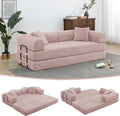 JJJ 63 inch Sofa Bed 4-in-1 Boneless Convertible Corduroy Sleeper Folding Couch with Fixed-Shape Frame and 2 Futons No Assemble Required 3 Seater Upholstered for Living Room (Pink 63 inch)