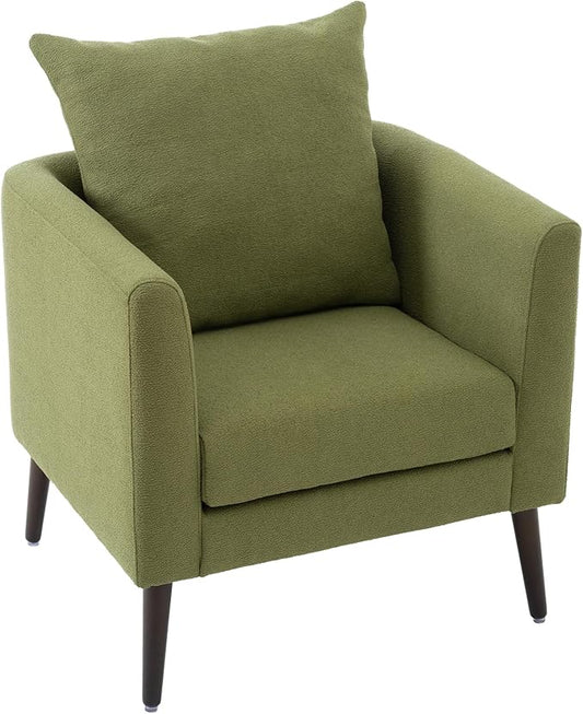 Modern Accent Chair for Living Room Chairs Comfortable Lumbar Support Armchair Removable Cushion Covers Single Sofa Chair with Solid Wood Legs Bedroom Reading Chair Olive Green