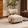 Modern Sherpa Accent Chair Upholstered Armless Slipper Chair Cute Furry Chairs with Curved Backrest and Solid Wooden Legs Side Chairs for Living Room Bedroom Reading Room (Boucle Almond)