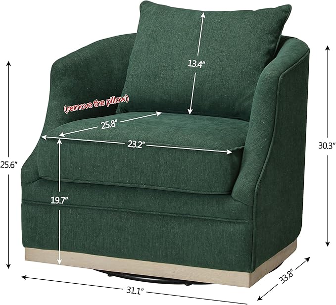 KINWELL 31 Wide Linen Fabric Swivel Barrel Chair Set of 2 FSC Certified Upholstered Swivel Armchair with Pillow Back for Living Room Bedroom Fully Assembled (Green)