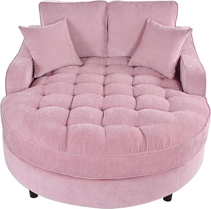 55 Oversized Chaise Lounge Chair Indoor Modern Lounge Sofa Bed with Tufted Seat and Detachable Pillows Chenille Fabric Upholstered Sofa Couch for Living Room