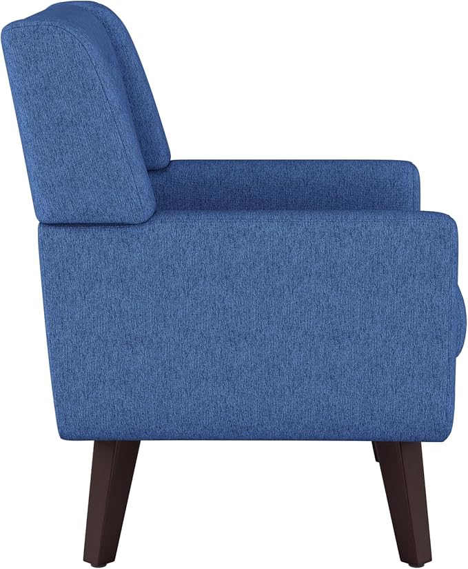 Accent Chairs Mid-Century Modern Upholstered Living Room Armchair Comfy Oversized Linen Fabric Single Reading Arm Chair with Tufted Back and Wood Legs for Bedroom Club (1 Navy)