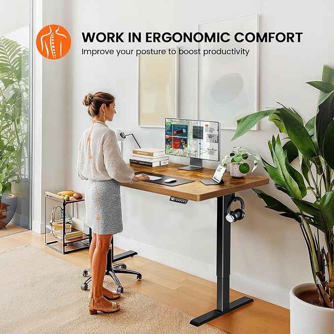 ErGear Standing Desk 48 x 30 inch Whole-Piece Desktop Height Adjustable Electric Sit Stand Desk with 4 Height Memory Setting Ergonomic Desk for Home Office Vintage Brown EGESD74V