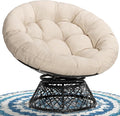 Bme 40 Ergonomic Wicker Papasan Chair with Soft Thick Density Fabric Cushion High Capacity Steel Frame 360 Degree Swivel for Living Bedroom Reading Room Lounge Sepia Sand - Black Base