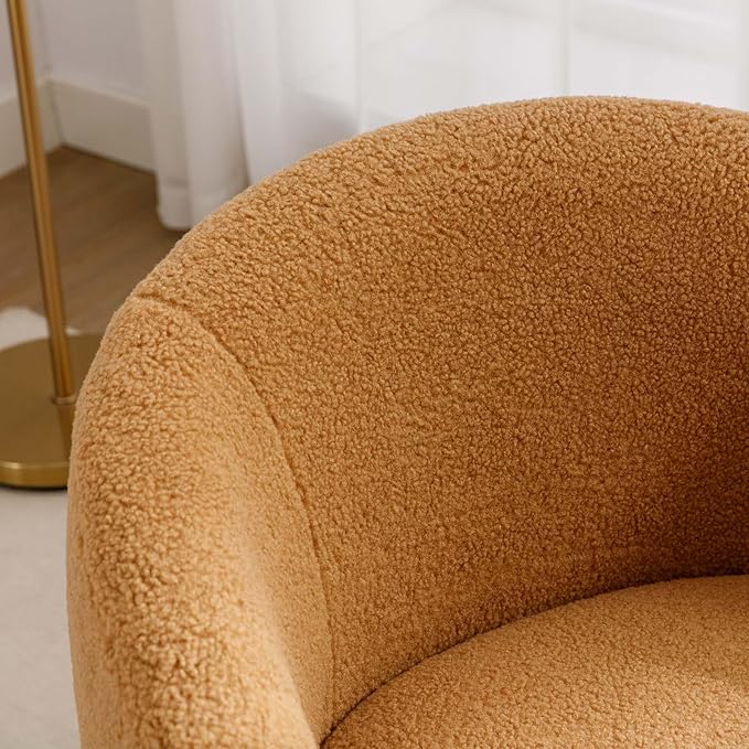 Swivel Barrel Chair with Foam FilledSwivel Accent ChairComfy Backrest Teddy Round Swivel Chair for Living Room (Khaki)
