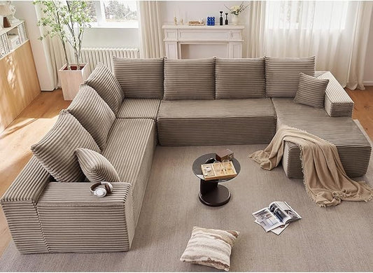 Sectional Cloud Couch with L-Shape Chaise Modern Modular Comfy Sofa with Deep Seat Upholstered Corduroy Couches Stupendous U Shaped Sofas for Living Room Bedroom No Assembly Required Camel