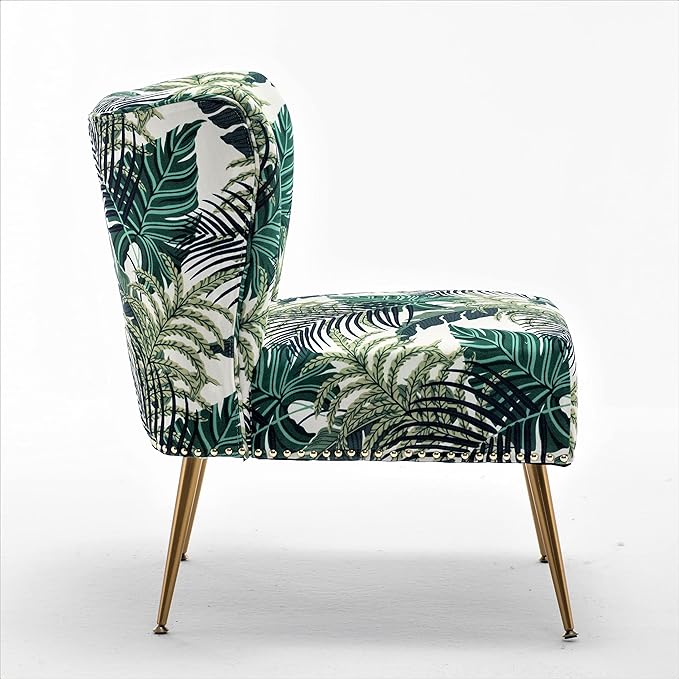 Thia Armless Accent Chair for Living Room Elegant Seat with Nailhead Trim Gold Metal Legs and Comfortable Curved Back 28 D x 25 W x 29.5 H 01 Floral Print