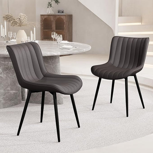 YOUNUOKE Dining Chairs Set of 2 Upholstered Mid Century Modern Kitchen Chair Comfortable Armless Faux Leather Accent Chair with Metal Legs for Guest Waiting Reception Living Room Dark Brown
